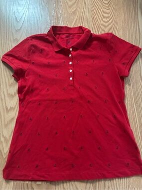 Naitica Women's Red Button-Down Polo Shirt with Anchor Embroidery